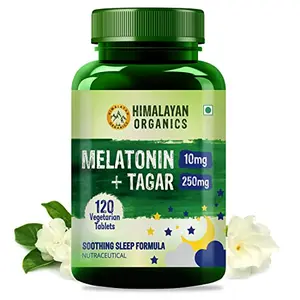 HIMALAYAN Organics Melatonin 10Mg + Tagar 250Mg Supplement With Vitamin B6 And Calcium | Non-Habit Forming Restful Sleep Improved Focus Relaxed Mind | Good For Eye Health (120 Tabs.)