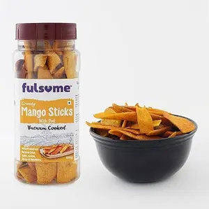 FULSOME - Crunchy Mango (with Peel) - Crispy Tasty & Healthy Vacuum Mango Sticks | Rich in Protein Fiber & Vitamins | with natural Colour Taste & Aroma | 100g Pack
