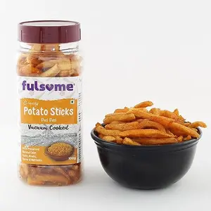 FULSOME - Crunchy Potato Sticks (Peri Peri) - Crispy Tasty & Healthy Vacuum Fried Snack | Rich in Vitamin A & Potassium | with preserved natural Colour Taste & Aroma | 100g Pack