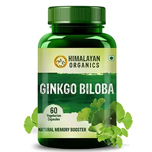 HIMALAYAN Organics Ginkgo Biloba 500mg With Brahmi for Better Concentration Memory & learning | Helps  Healthy Circulation - 60 Veg Caps.