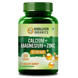 HIMALAYAN Organics Calcium Magnesium Zinc Vitamin D3 B12 & K2 -120 Vegetarian Tabs.