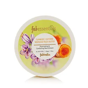 fabessentials Turmeric Saffron Marigold Body Butter | with Shea Butter & Cocoa Seed Butter | for Deep Moisturising Illuminating Glow & Comforting Nourishment - 200 gm