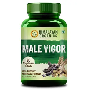HIMALAYAN Organics Male Vigor Supplement for Energy Stamina & Increases Flow with Gokshur Guduchi Safed Musli Mucuna Pruriens Extract | 60 Veg Tabs.