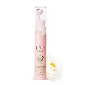 Lotus Organics+ Precious Brightening Under Eye Cream | With Cooling Massage Roller | s Puffiness & Dark Circles | Preservative Free | 15g