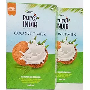 MRT ORGANIC Coconut Milk 400 GM - (pack of 2-200gm) Unsweetened Selected Pure Coconuts for Richness and Flavour.