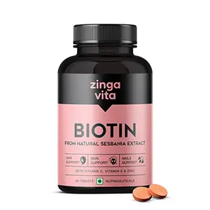 Zingavita Advanced Biotin Tabs. | s Keratin Production Hair Fall and Promote Hair Growth with Natural Sesbania Agati Leaf Extract & Hair Vitamins (Biotin Vitamin C Vitamin E & Zinc) for Healthy Hair Skin & Nails For Both Men & Women (60 Tabs.)