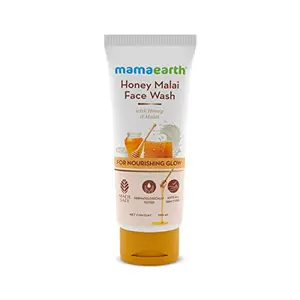 Mamaearth Honey Malai Face Wash with Honey & Malai For Nourishing Glow 100 ml | For all skin types Best Suits Dry Skin Combination Skin Non Drying Gentle Cleanser No Parabens No Sulphates