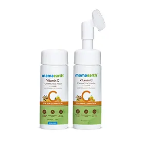 Mamaearth Vitamin C Foaming Face Wash With Brush Combo Pack With Refill For Skin Illumination - 150 Ml + 150 Ml