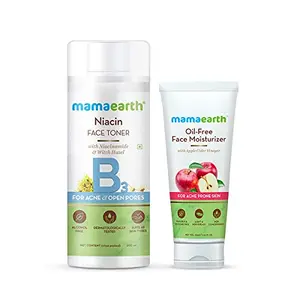 Mamaearth Anti-Acne Glow Combo Gel (Niacin Face Toner 200ml + Oil-free Face Moisturizer 80ml) with Niacinamide and Witch Hazel Pack of 2