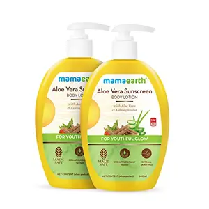 Mamaearth Aloe Vera Sunscreen Body Lotion SPF 30 - With Aloe Vera & Ashwagandha For a Youthful Glow - 300 ml (Pack of 2)