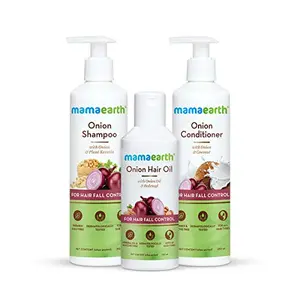Mamaearth Anti Hair Fall Spa Range Hair Care Set: Onion Shampoo 250 ml + Onion Conditioner 250 ml + Onion Hair Oil 150 ml