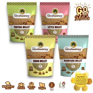 Native Food Store Millet Combo Pack 2kg | Natural Grains Combo Pack of 4 | Foxtail 500g Kodo 500g Little 500g Barnyard 500g | Nutrient Powerhouse High Protein & 100% More Fibre Than Rice