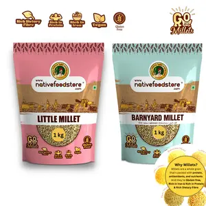 Native Food Store Millet Combo Pack 2KG | Natural Grains Combo Pack of 2 | Little 1KG Barnyard 1KG | Native Low GI Millet Rice | Nutrient Powerhouse High Protein & 100% More Fibre Than Rice