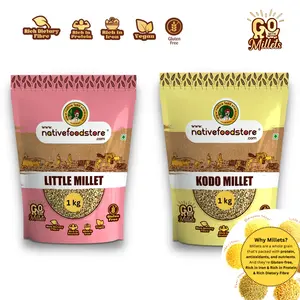Native Food Store Millet Combo Pack 2KG | Natural Grains Combo Pack of 2 | Little 1KG Kodo 1KG | Native Low GI Millet Rice | Nutrient Powerhouse High Protein & 100% More Fibre Than Rice