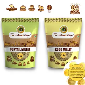 Native Food Store Millet Combo Pack 2KG | Natural Grains Combo Pack of 2 | Foxtail 1KG Kodo 1KG | Native Low GI Millet Rice | Nutrient Powerhouse High Protein & 100% More Fibre Than Rice