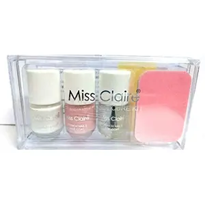 Miss Claire French Manicure Kit for Nails(French white and pink top coat 10 piece nail tip stickers and file and finger separator)