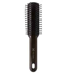 Miss Claire Professional Hair Styling Wooden Flat Hair Brush with Ball Tip Nylon Bristles Wooden Handle for Men & Women (V1883F) (Black)