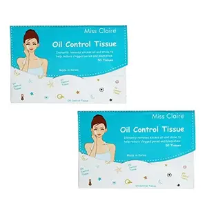 Miss Claire Oil Control Tissue/Oil Absorbent Dry Paper Wipes for Men and Women (100 Tissues/Pack of 2)