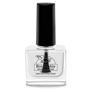 Iba Breathable Argan Oil Top Coat- Clear Glossy 9ml | Transparent Nail Paint with Smooth Finish | Stronger Nail Long Stay & High Gloss Sign Finish | Quick Drying & Clear Nail Polish Base Coat | Free From 12 Harmful Chemicals