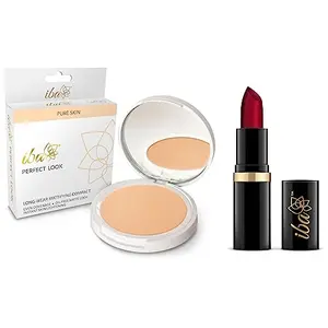 Iba Halal Care Pure Lips Moisturizing Lipstick Shade A65 Ruby Touch 4g & Iba Halal Care Perfect Look Long Wear Mattifying Compact Snow White 9 g