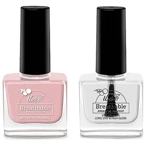 Iba Halal Care Breathable Nail Color B02 Sweet Blush 9ml and Iba Halal Care Breathable Argan Oil Enriched Top Coat Clear 9ml
