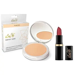 Iba Halal Care Pure Lips Moisturizing Lipstick Shade A85 Pink Nectar 4g & Iba Halal Care Perfect Look Long Wear Mattifying Compact Snow White 9 g