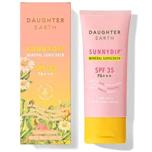 Daughter Earth SUNNY DIP Mineral Sunscreen With Vitamin C SPF 35 PA+++ | Skin Brightening With Barrier Function | Makeup Gripping With Sun Protection From UVA UVB Rays | Lightweight| 50 ml