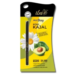 Iba All Day Kohl Kajal Jet Black 0.35g | For Eye Makeup l 24 Hr Long Stay | Smudge Proof & Waterproof Eye Makeup | Deep Matte Finish | Enriched with Avocado Extracts & Vitamin E | 100% Natural Vegan & Cruelty Free