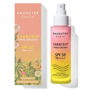 Daughter Earth Sunnydip Hybrid Sunscreen with Vitamin C SPF 50 PA++++ | Sea kelp for Sensitive Skin | Lightweight with multi Vitamins | Broad Spectrum Physical & Chemical Sunscreen | Dewy Effect 50ml