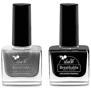 Iba Halal Care Breathable Nail Color B21 Pristine Black 9ml and Iba Halal Care Breathable Nail Color B22 Sparkling Silver 9ml