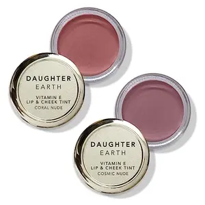 DAUGHTER EARTH Vegan Lip and Cheek Tint Combo | Matte Natural Blush for Women | Lip Tint with Vitamin E | Nourishing Cheek Tint | Pack of 2 | 4.5 gm Each (Coral Nude & Cosmic Nude)