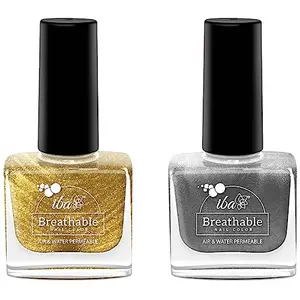 Iba Halal Care Breathable Nail Color B23 Gold Sparkle 9ml and Iba Halal Care Breathable Nail Color B22 Sparkling Silver 9ml