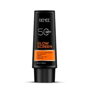 RENEE Glowscreen SPF 50 Sunscreen Cream - 50ml PA++++ UVA & UVB Protection Hyaluronic Acid & Vitamin C Enriched | Non-Greasy Quick Absorbing Matte Formula No White Cast - Ultimate Skin Protection