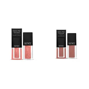 RENEE See Me Shine Lip Gloss For All Skin Tone Enriched with Jojoba Oil Non Sticky Hydrating Easy Glide Formula Pucker Up Peach 2.5ml & RENEE See Me Shine Lip Gloss - Nice and Nude 2.5ml