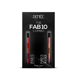 RENEE Fab 10 Combo 7.5gm each| Five Shades In One| Long Lasting Matte Finish| Non Drying Formula with Intense Color Payoff | Compact & Easy to Use