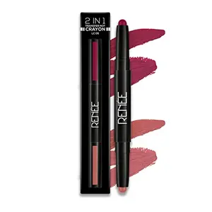 RENEE 2 In 1 Transfer Not Crayon LC 05 4gm| Long Lasting & Smudge Proof Formula| Matte Lip Color with 1 Light & Dark Shades| Enriched with Shea Butter