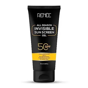 RENEE All Season Invisible Sunscreen Gel 50ml Spf 50 Broad Spectrum Pa++++ Uva Uvb & Blue Light Protection | No White Cast Transparent Non-greasy Quick Absorb Gel Texture