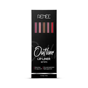 RENEE Outline Lip Liner Combo Set of 5pcs 0.35g Each | Long Lasting & Smudge Proof| Matte Finish & Rich Color Payoff| One Swipe Application
