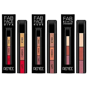 RENEE Fab Face Nude - 3 in 1 Makeup Stick &RENEE Fab Face Diva - 3 in 1 Makeup Stick &RENEE Fab 3 in 1 Eyeshadow Enriched