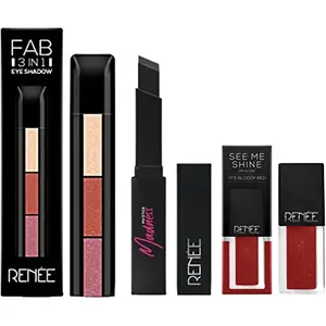 RENEE Fab 3 in 1 Eyeshadow Enriched with vitamin E 4.5g & RENEE Lip Color Pink (Glossy) & RENEE Lip Gloss 4. It's Bloody Red (Glossy)