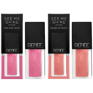 RENEE See Me Shine Lip Gloss For All Skin Tone Enriched with Jojoba Oil Non Sticky Hydrating Easy Glide Formula Pink Pow-Wow 2.5ml & RENEE See Me Shine Lip Gloss For All Skin Tone 2.5ml