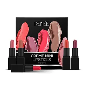 RENEE Creme Mini Lipstick Combo Pack of 5-1.65gm Each Long Lasting Creamy Finish - Enriched With Jojoba Oil Keeps Lips Hydrated & Nourished Travel Friendly