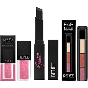 RENEE Fab 3 in 1 Highlighter For Enriched with vitamin E 4.5g & RENEE Lip Color Pink (Glossy) & RENEE Lip Gloss 1. Pink Pow-Wow (Glossy)