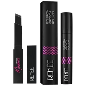 RENEE Madness PH Stick 3g | Black lipstick that delivers pink hue enriched with Vitamin E and Jojoba Oil & RENEE Eyebrow Growth Roll On (8ml) with Castor Oil Coconut Oil Vitamin E
