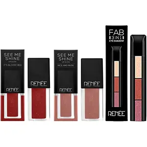 RENEE Fab 3 in 1 Eyeshadow Enriched with vitamin E 4.5g & RENEE Lip Gloss 3. Nice and Nude (Glossy) & RENEE Lip Gloss 4. It's Bloody Red (Glossy)