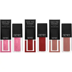 RENEE Lip Gloss 1. Pink Pow-Wow (Glossy) & RENEE Lip Gloss 3. Nice and Nude (Glossy) & RENEE Lip Gloss 4. It's Bloody Red (Glossy)