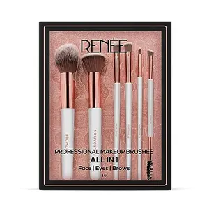RENEE All In 1 Professional Makeup Brush Set of 6 Premium Easy To Hold & Precise Application For Face Eyes & Brows | Cruelty Free & Uniquely Designed Super Soft Bristles For Unparalleled Precision