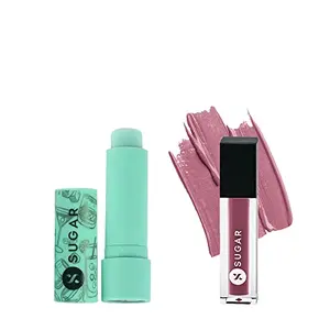 SUGAR Cosmetics Tipsy Lip Balm | 01 Mojito | + Smudge Me Not Mini Liquid Lipstick | 38 Dose Of Rose (Rosy Mauve) | Pack of 2