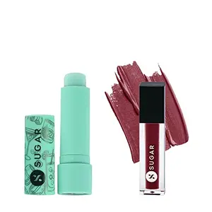 SUGAR Cosmetics Lip Balm | 01 Mojito | + Smudge me not Mini Liquid Lipstick | 03 Tan Fan (Mauve Nude) | Pack of 2