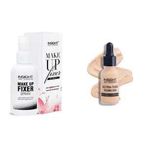 Insight Makeup Fixer and 3 in 1 Primer (Makeup Fixer) & Insight Cosmetics Ultra-Thin Second Skin Long Wear Foundation 20ml (03-SUN BEIGE)